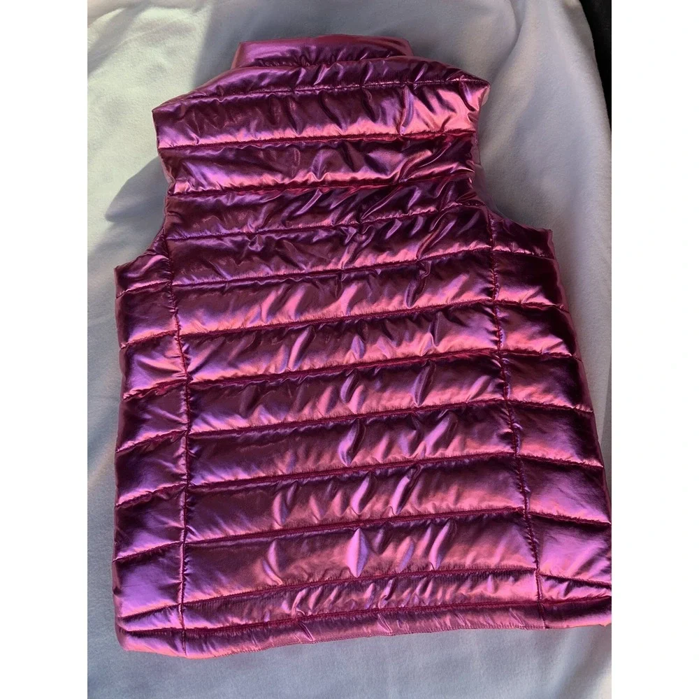 Girls kids  Shiny Metallic Pink Puffer Jacket Vest Size Large Pockets‎